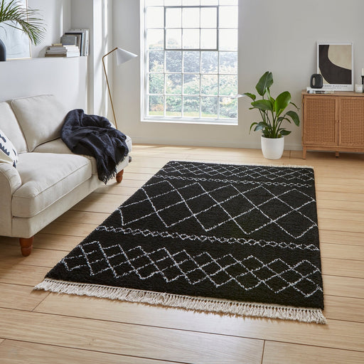 Scandi-Boho RL02 Modern Moroccan Berber Soft Plush Shaggy Black Rug