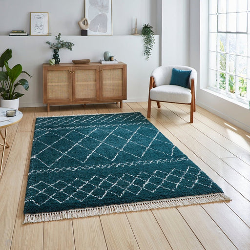 Scandi-Boho RL02 Modern Moroccan Berber Soft Plush Shaggy Green Rug 160 x 230 cm