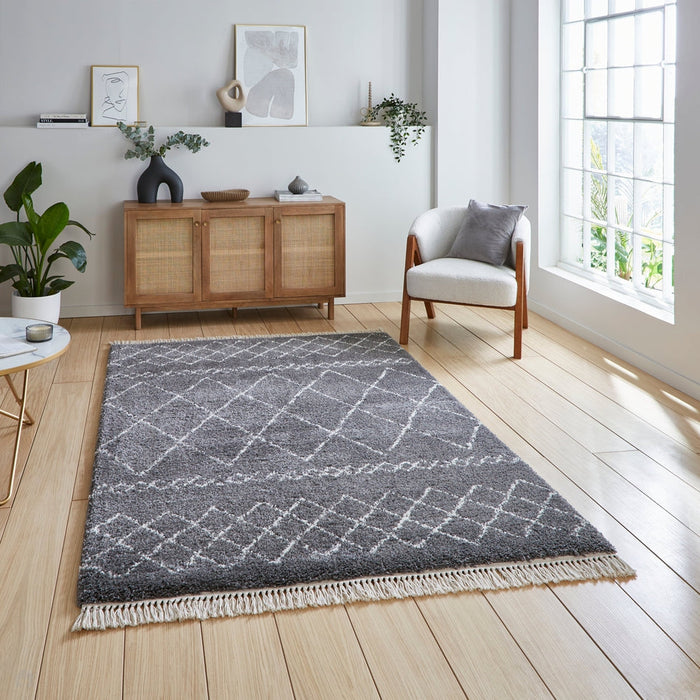 Scandi-Boho RL02 Modern Moroccan Berber Soft Plush Shaggy Grey Rug