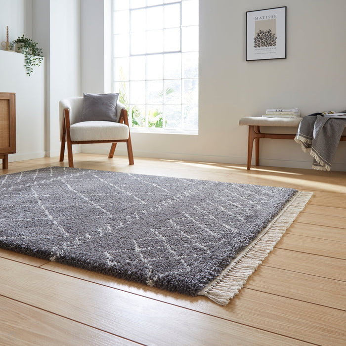 Scandi-Boho RL02 Modern Moroccan Berber Soft Plush Shaggy Grey Rug