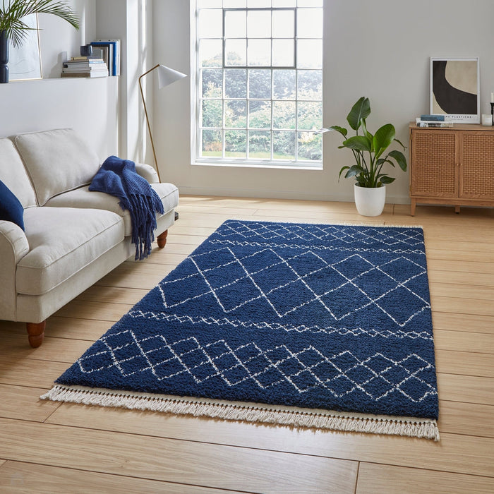 Scandi-Boho RL02 Modern Moroccan Berber Soft Plush Shaggy Navy Blue Rug