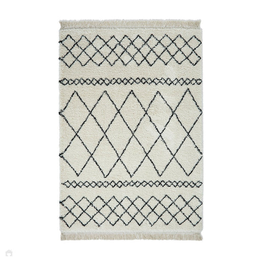 Scandi-Boho RL02 Modern Moroccan Berber Soft Plush Shaggy White/Black Rug