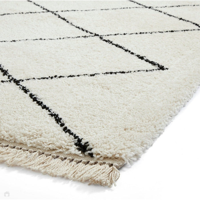 Scandi-Boho RL03 Modern Moroccan Berber Soft Plush Shaggy White/Black Rug