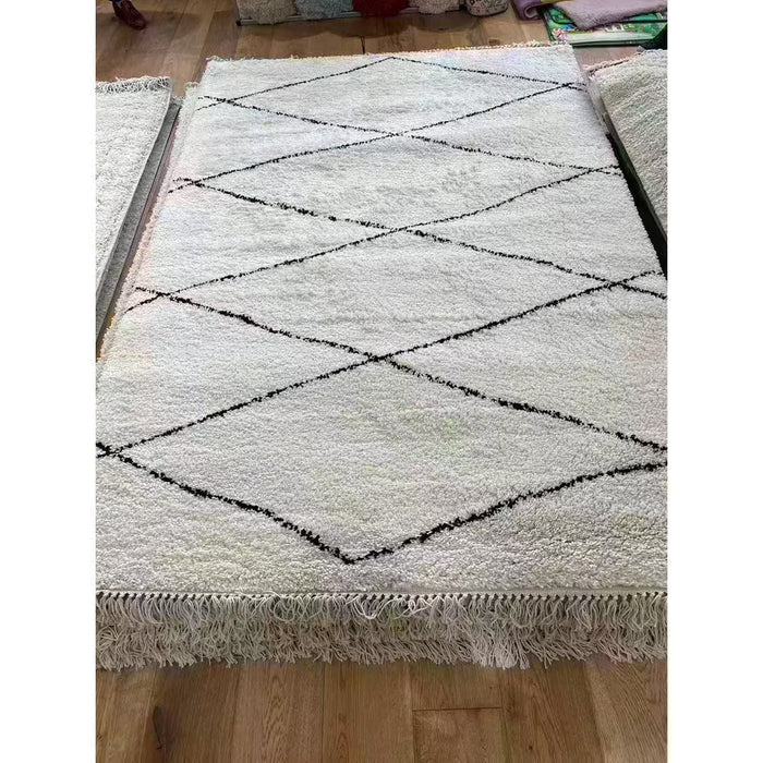 Scandi-Boho RL04 Modern Moroccan Berber Soft Plush Shaggy White/Black Rug