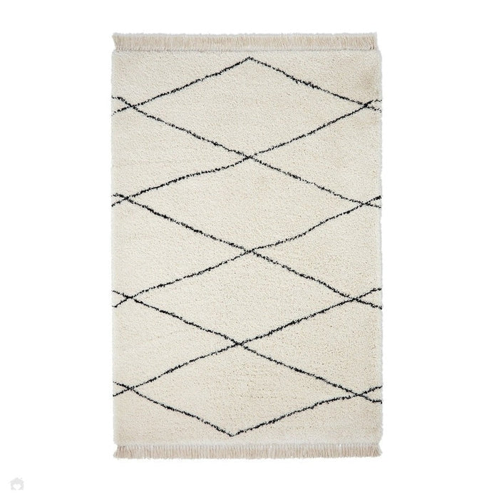 Scandi-Boho RL04 Modern Moroccan Berber Soft Plush Shaggy White/Black Rug