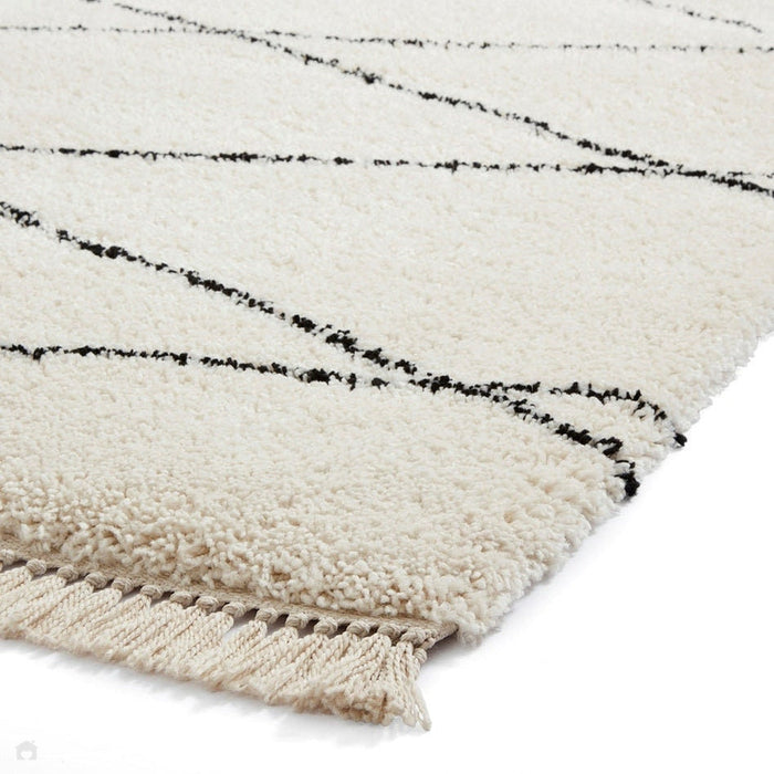 Scandi-Boho RL04 Modern Moroccan Berber Soft Plush Shaggy White/Black Rug