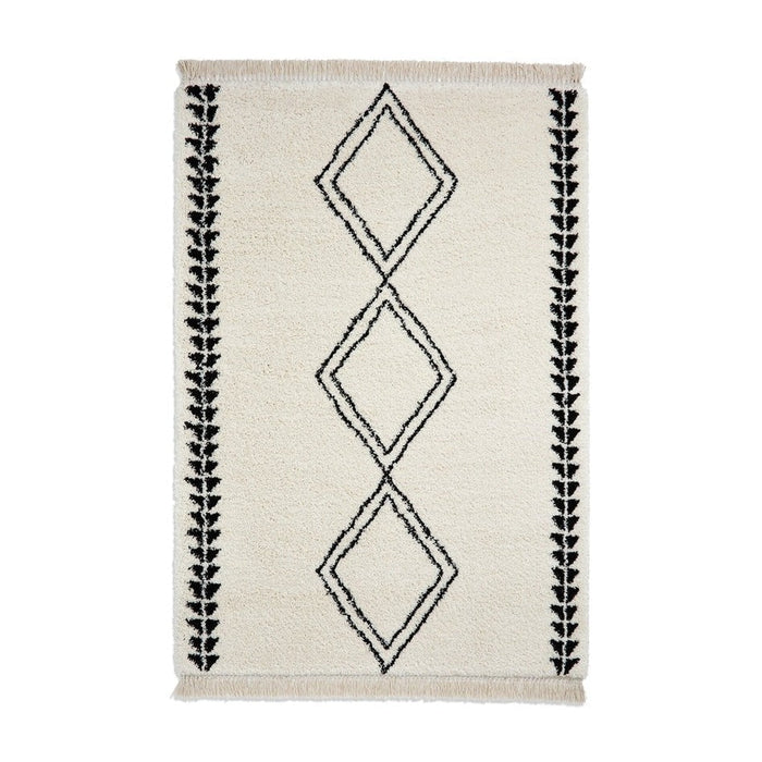 Scandi-Boho RL05 Modern Moroccan Berber Soft Plush Shaggy White/Black Rug