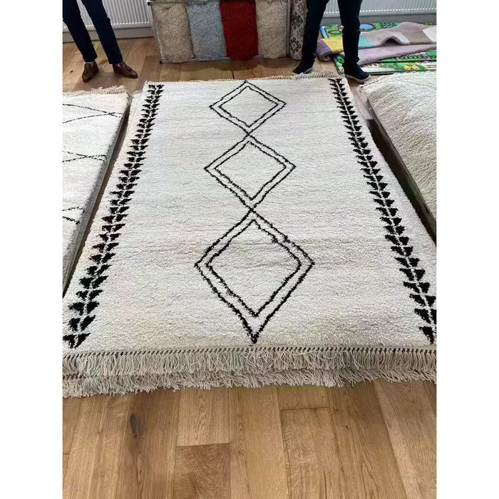 Scandi-Boho RL05 Modern Moroccan Berber Soft Plush Shaggy White/Black Rug