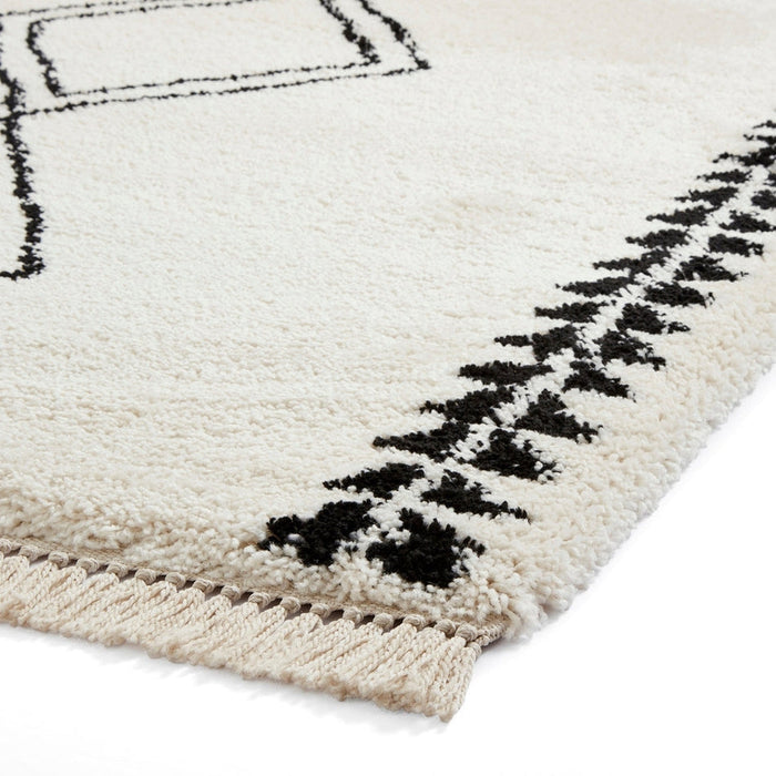 Scandi-Boho RL05 Modern Moroccan Berber Soft Plush Shaggy White/Black Rug