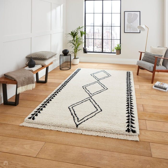 Scandi-Boho RL05 Modern Moroccan Berber Soft Plush Shaggy White/Black Rug