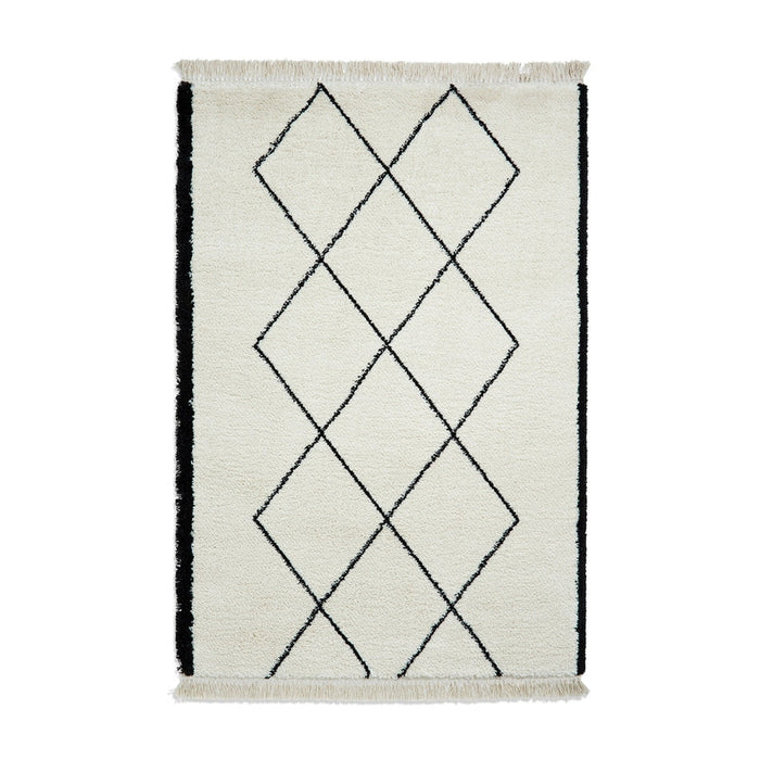 Scandi-Boho RL06 Modern Moroccan Berber Soft Plush Shaggy White/Black Rug