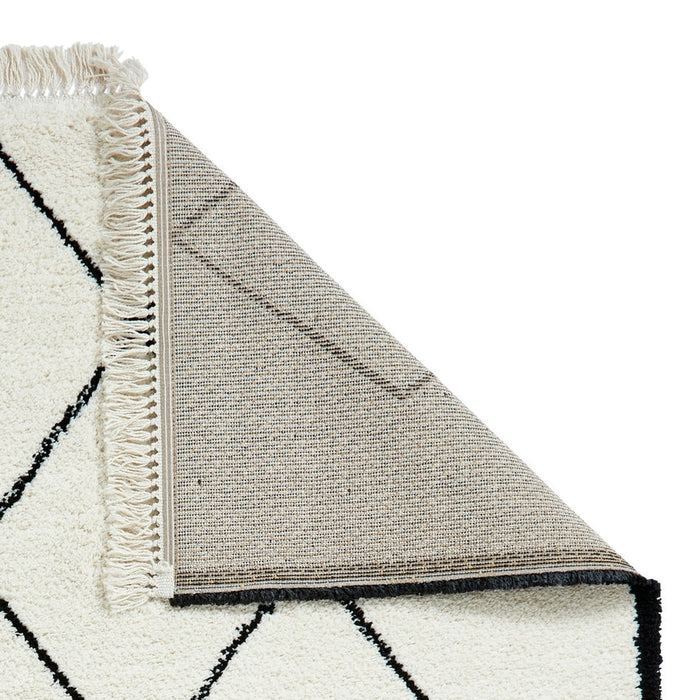 Scandi-Boho RL06 Modern Moroccan Berber Soft Plush Shaggy White/Black Rug