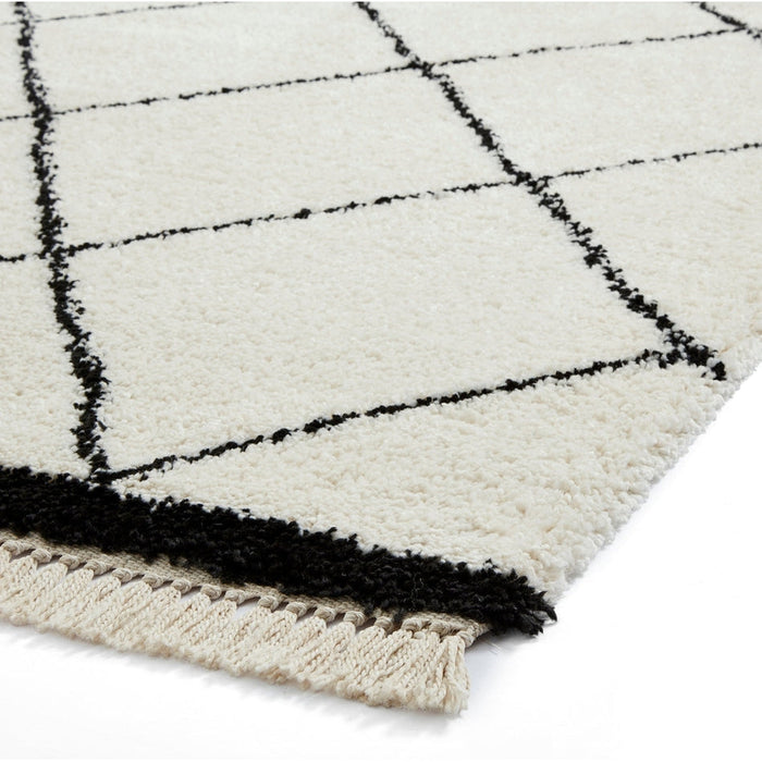 Scandi-Boho RL07 Modern Moroccan Berber Soft Plush Shaggy White/Black Rug