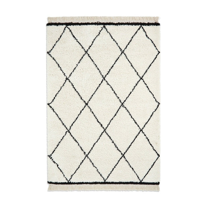 Scandi-Boho RL07 Modern Moroccan Berber Soft Plush Shaggy White/Black Rug