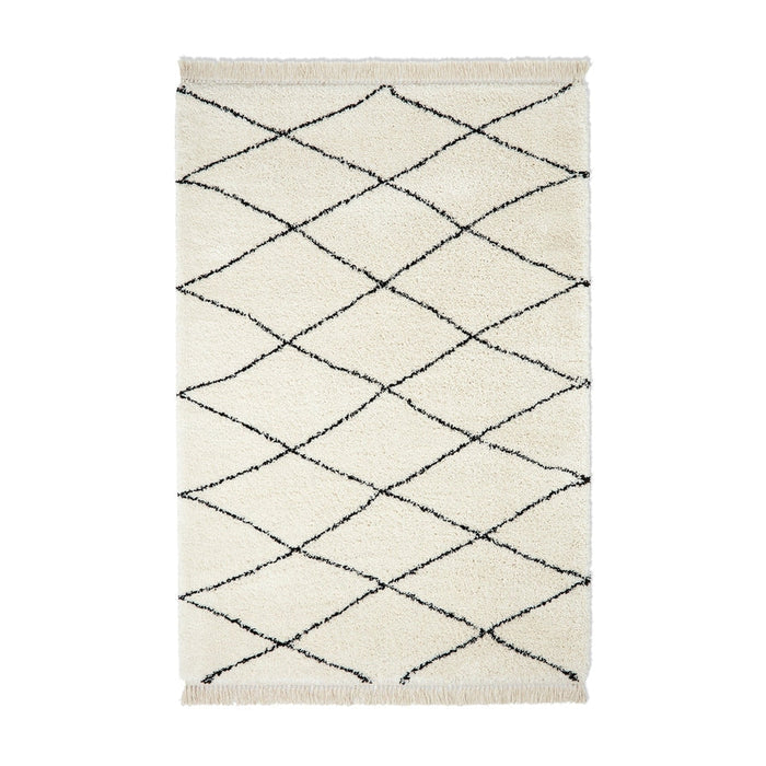 Scandi-Boho RL08 Modern Moroccan Berber Soft Plush Shaggy White/Black Rug