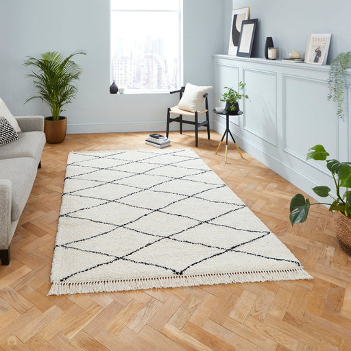 Scandi-Boho RL08 Modern Moroccan Berber Soft Plush Shaggy White/Black Rug