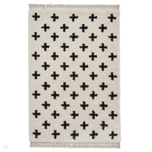 Scandi-Boho RL09 Modern Moroccan Berber Soft Plush Shaggy White/Black Rug