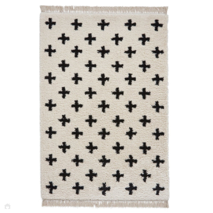 Scandi-Boho RL09 Modern Moroccan Berber Soft Plush Shaggy White/Black Rug