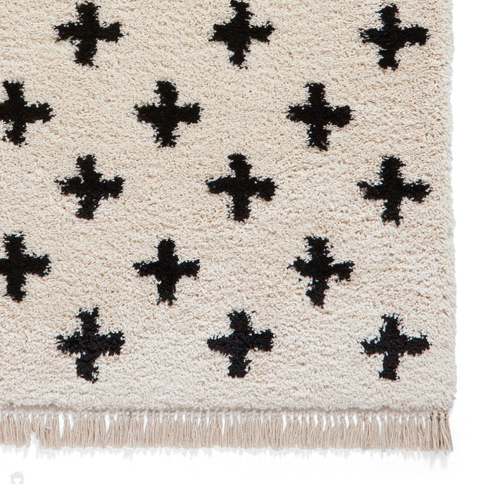 Scandi-Boho RL09 Modern Moroccan Berber Soft Plush Shaggy White/Black Rug