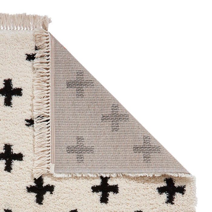 Scandi-Boho RL09 Modern Moroccan Berber Soft Plush Shaggy White/Black Rug