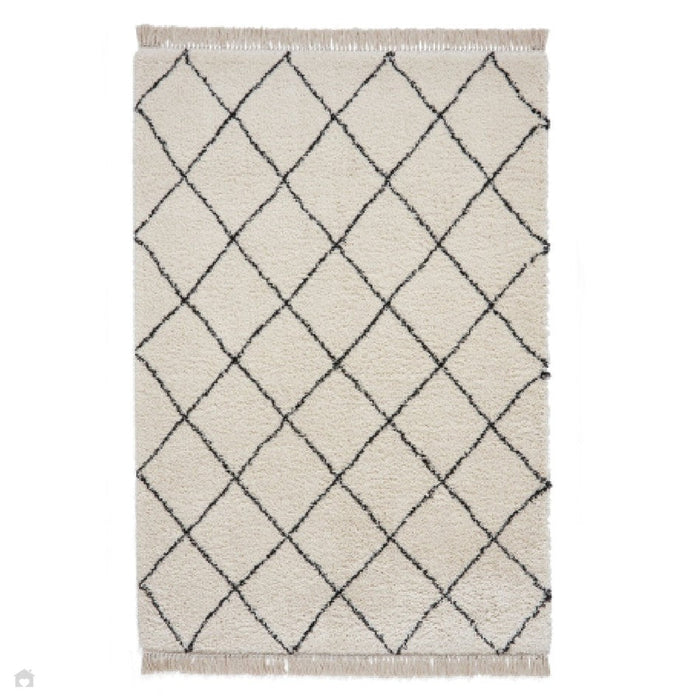 Scandi-Boho RL10 Modern Moroccan Berber Soft Plush Shaggy White/Black Rug 160 x 230 cm