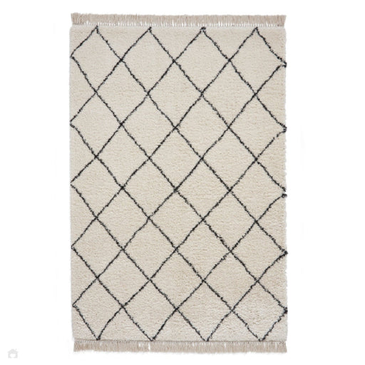 Scandi-Boho RL10 Modern Moroccan Berber Soft Plush Shaggy White/Black Rug