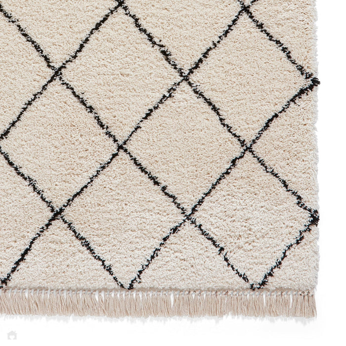 Scandi-Boho RL10 Modern Moroccan Berber Soft Plush Shaggy White/Black Rug