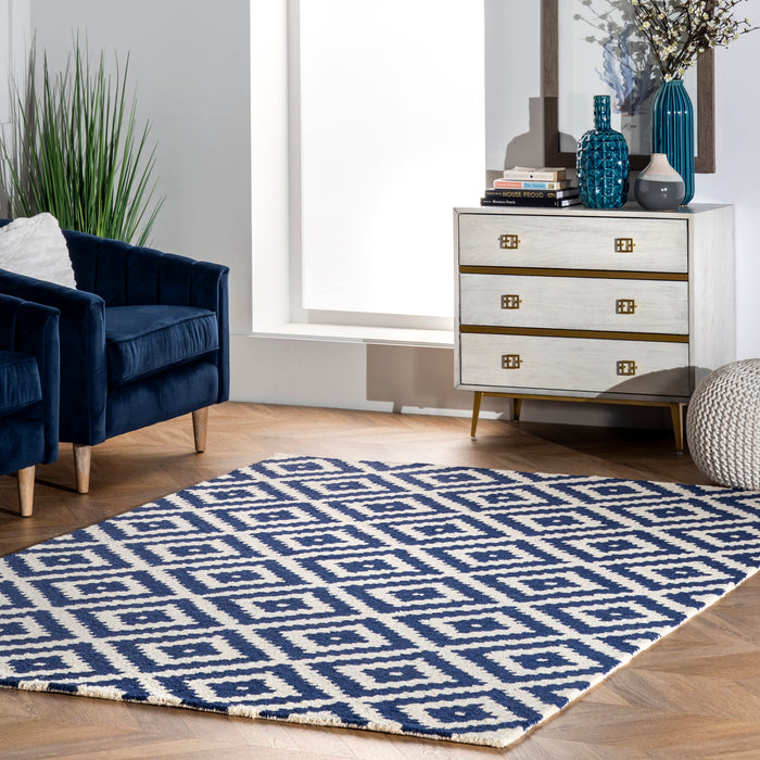 Tappeto in lana blu scuro in stile scandinavo 160x230 cm