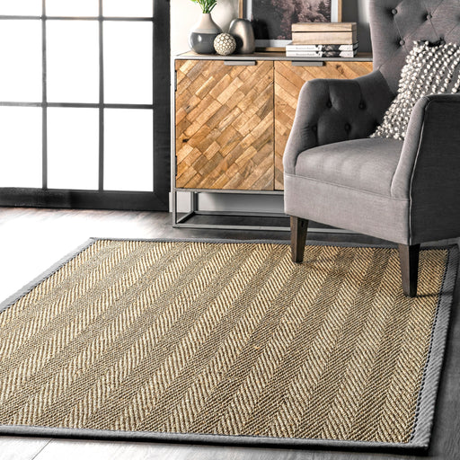 Seagrass Area Rug 160x230 cm Dark Grey Herringbone Design