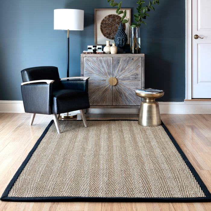 Seagrass Area Rug Black Herringbone Design 150x240 cm