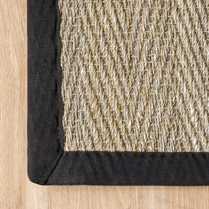 Seagrass Area Rug Black Herringbone Design 150x240 cm