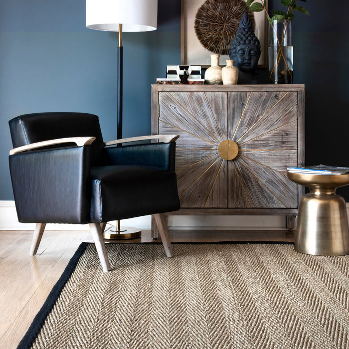 Seagrass Area Rug Black Herringbone Design 150x240 cm