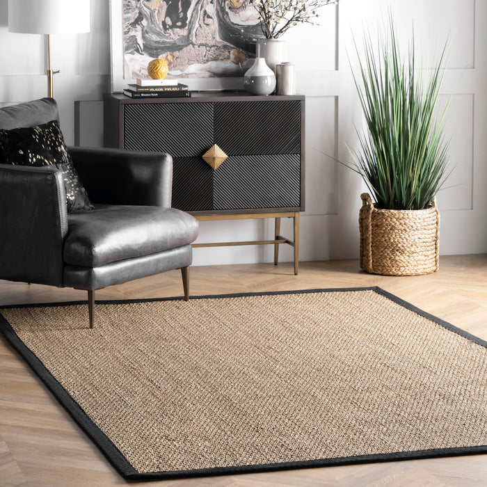 Seagrass Area Rug With Border In Black Color