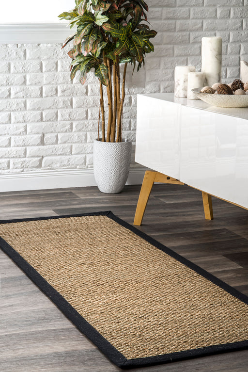 Seagrass Area Rug With Border In Black Color