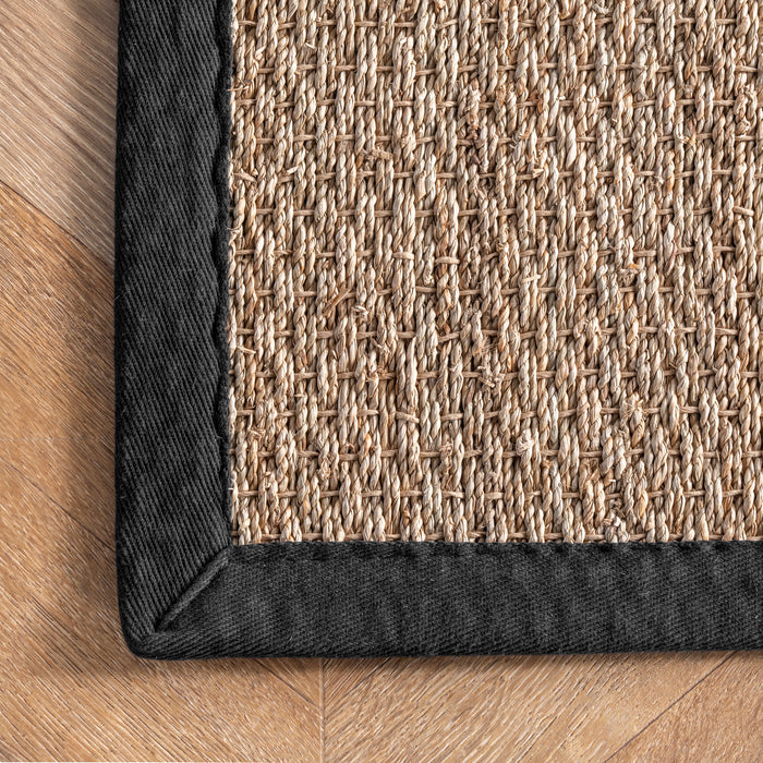 Seagrass Area Rug With Border In Black Color