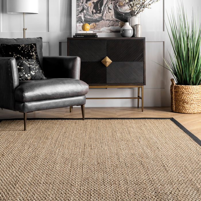 Seagrass Area Rug With Border In Black Color