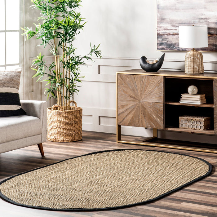 Seagrass Herringbone Area Rug 152x244 cm Black