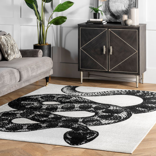 Serpent Pattern Area Rug Black And Off White 160x230 cm