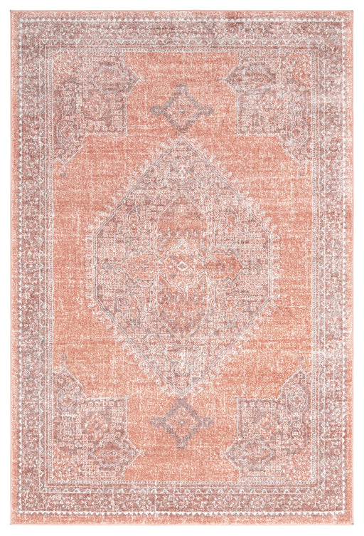 Serrated Emblem Area Rug in Rust Color