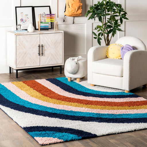 Shag Rainbow Area Rug i blått for fasjonable rom