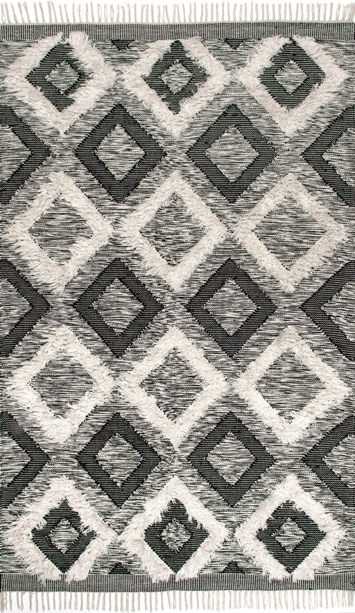 Shaggy Black And White Diamonds Area Rug 120x180 cm