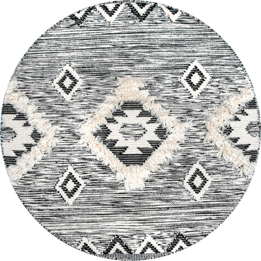 Shaggy Black Wool Moroccan Lattice Area Rug 140x200 cm