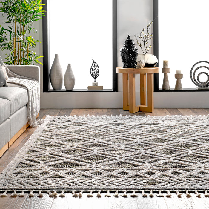 Shaggy Grey Lattice Area -matto 90 x 150 cm