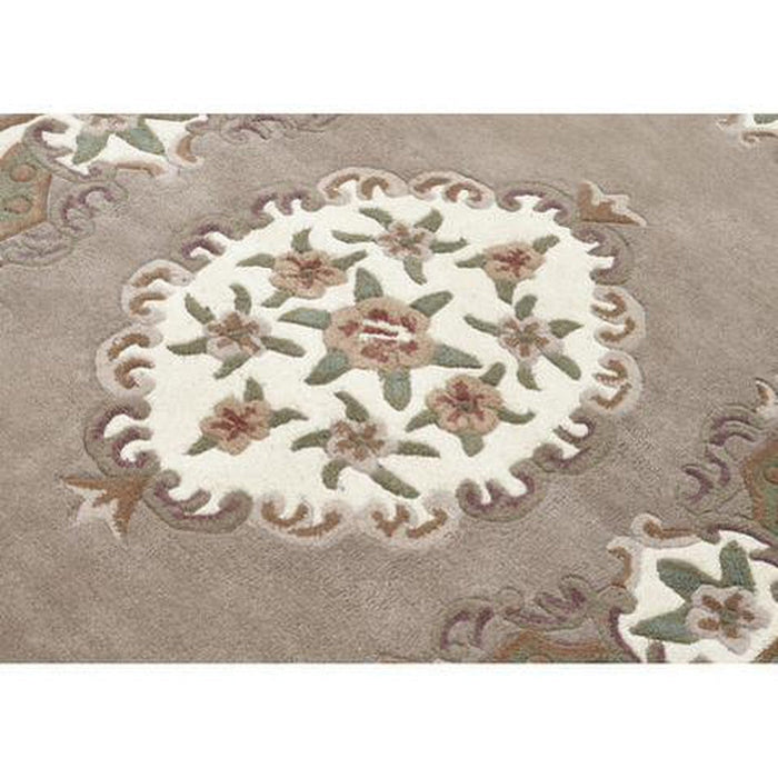 Shensi Tradisjonell blomster Aubusson Medallion Border Oriental Chinese Style Håndskåret Hi-Low Textured Wool Beige/Brown Round Rug