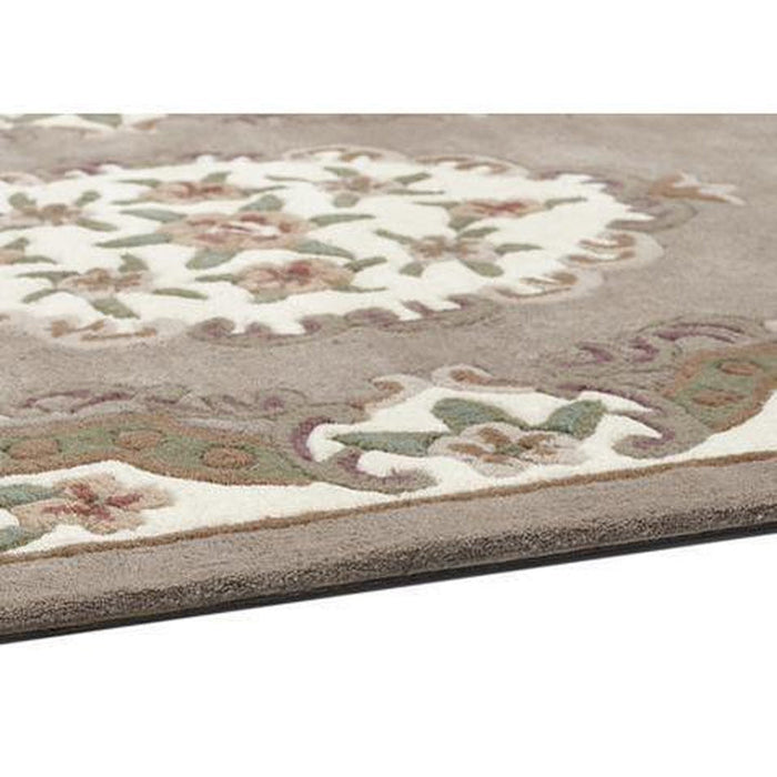 Shensi Tradisjonell blomster Aubusson Medallion Border Oriental Chinese Style Håndskåret Hi-Low Textured Wool Beige/Brown Round Rug