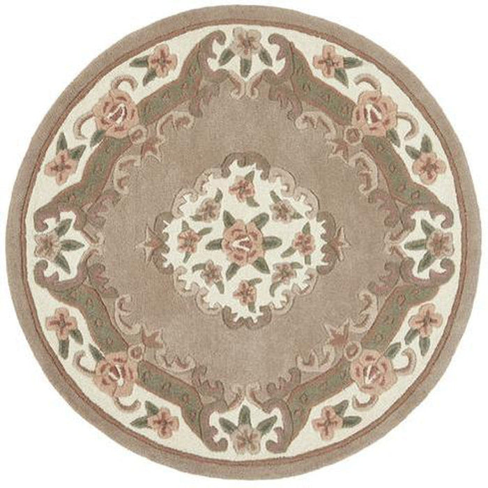 Shensi Tradisjonell blomster Aubusson Medallion Border Oriental Chinese Style Håndskåret Hi-Low Textured Wool Beige/Brown Round Rug