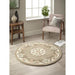 Shensi Tradisjonell blomster Aubusson Medallion Border Oriental Chinese Style Håndskåret Hi-Low Textured Wool Beige/Brown Round Rug