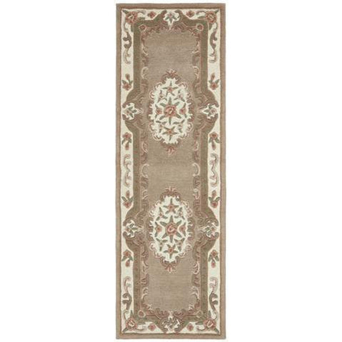 Shensi Traditionele Bloemen Aubusson Medaillon Rand Oosterse Chinese Stijl Handgesneden Hi-Low Geweven Wol Beige/Bruin Tapijt