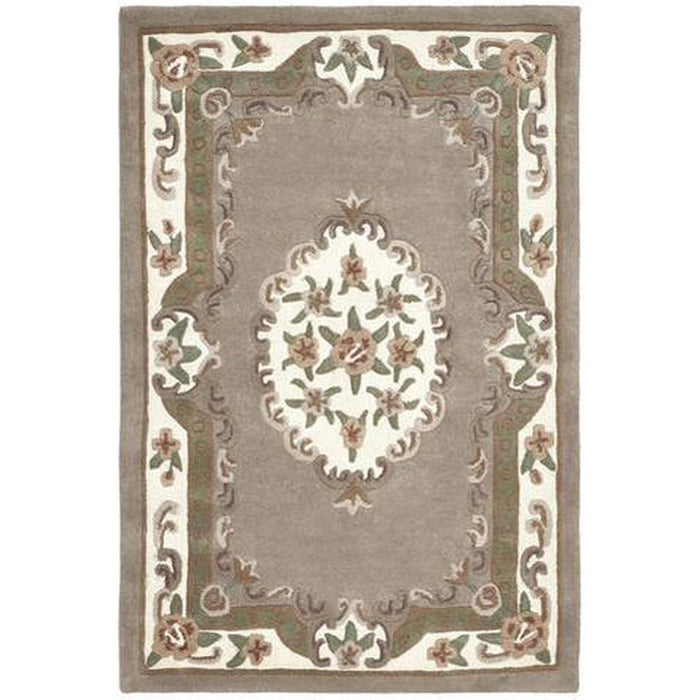 Shensi Traditionele Bloemen Aubusson Medaillon Rand Oosterse Chinese Stijl Handgesneden Hi-Low Geweven Wol Beige/Bruin Tapijt