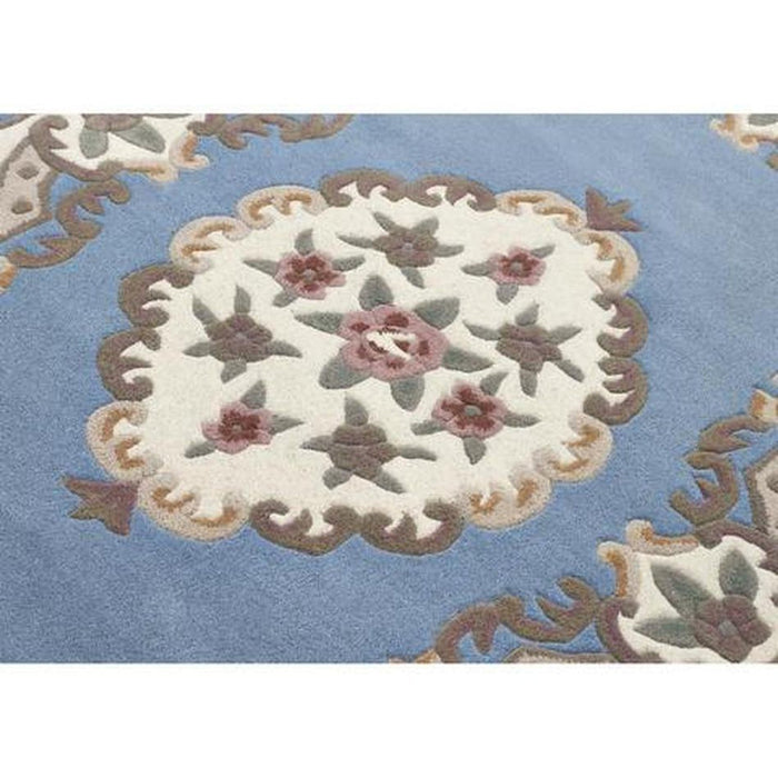 Shensi Traditionele Bloemen Aubusson Medaillon Rand Oosterse Chinese Stijl Handgesneden Hoog-laag Getextureerd Wol Blauw Rond Tapijt